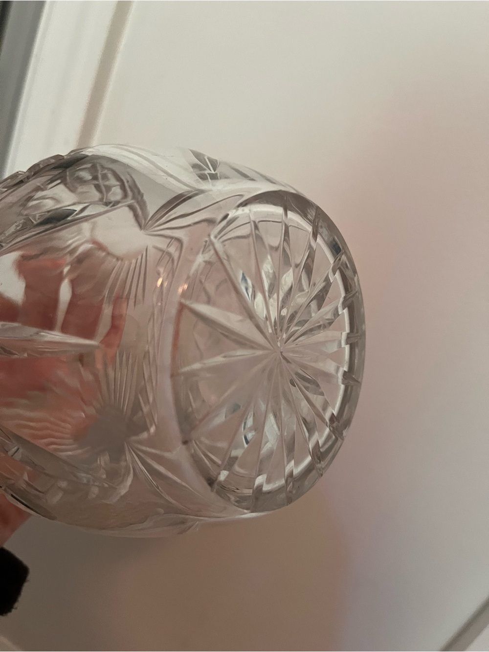Large 15” Vintage Crystal Cut Glass Decanter Stopper Etched Star Burst Design - Picture 6 of 12